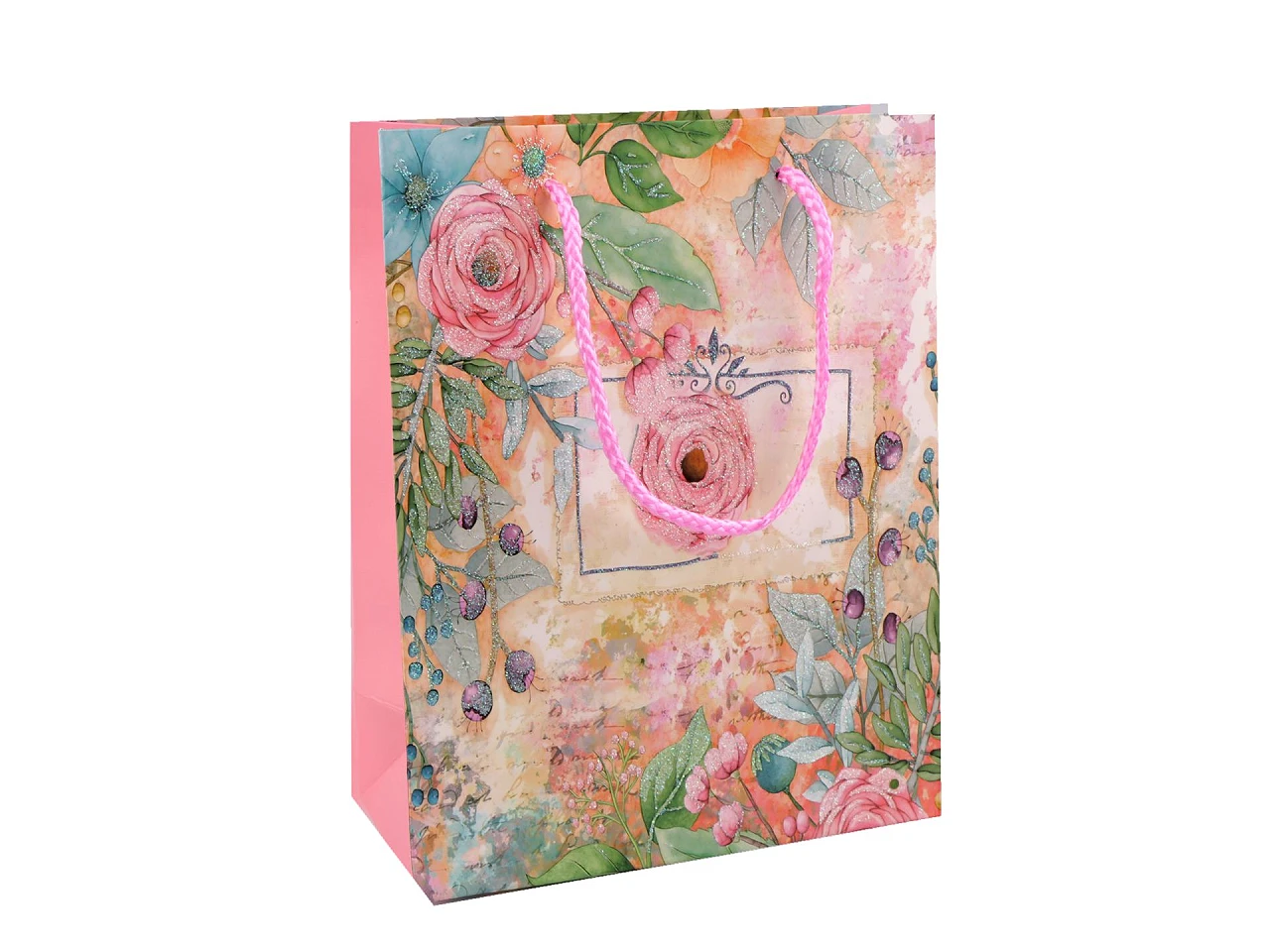 Darčeková taška s glitrami kvety- 4ks
