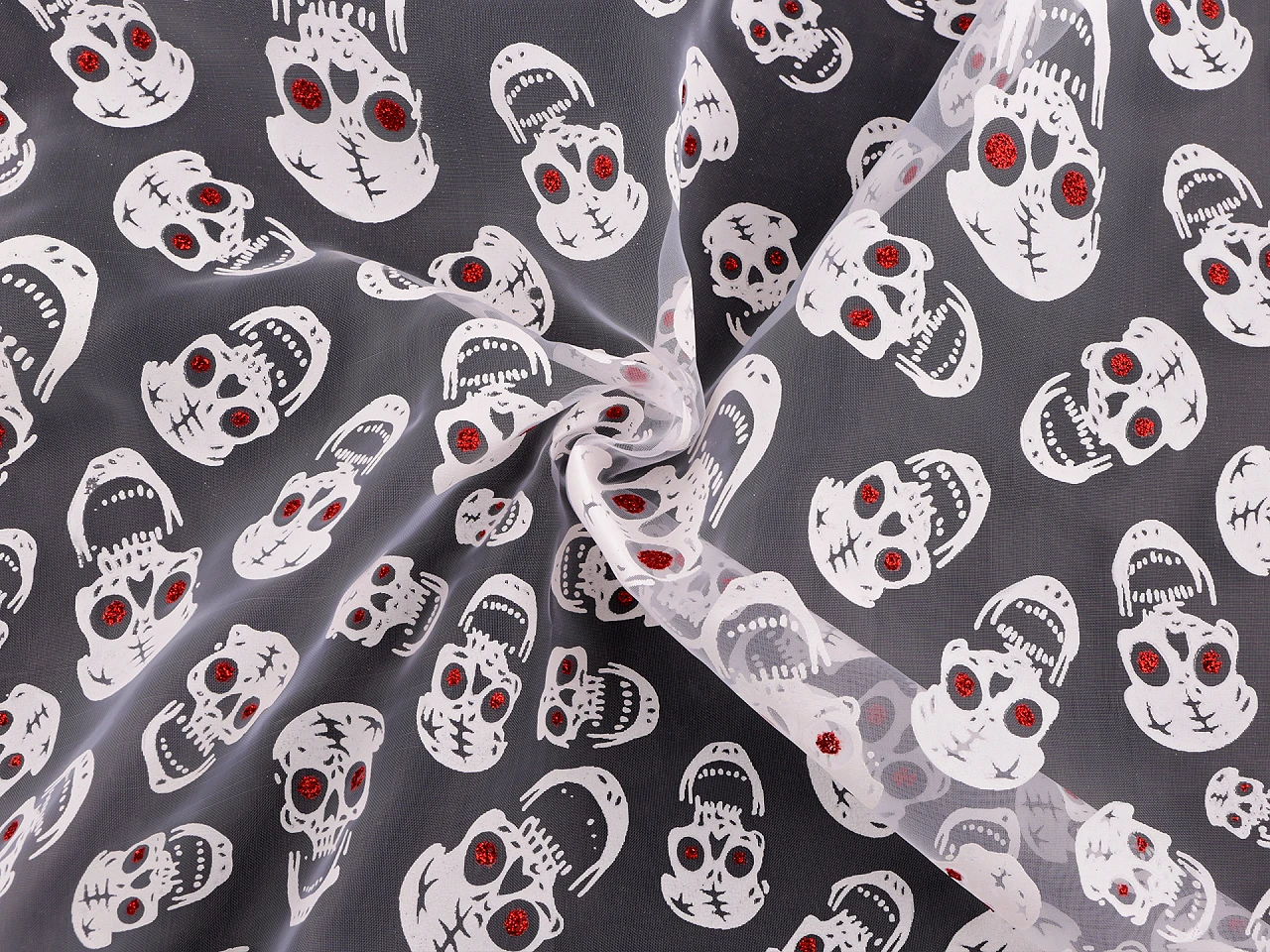 Organza Halloween / lebky s glitrami- 1m