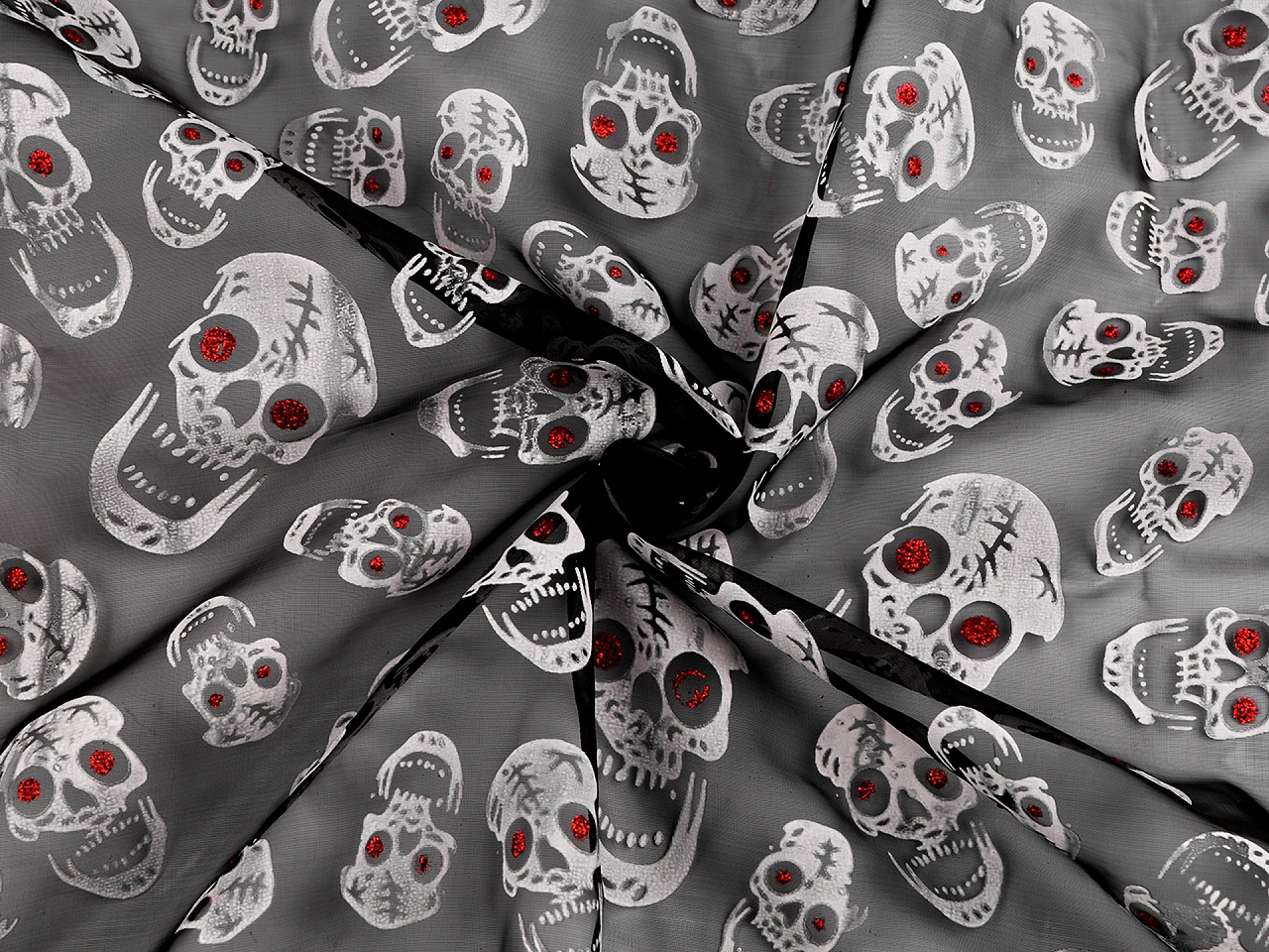 Organza Halloween / lebky s glitrami- 1m